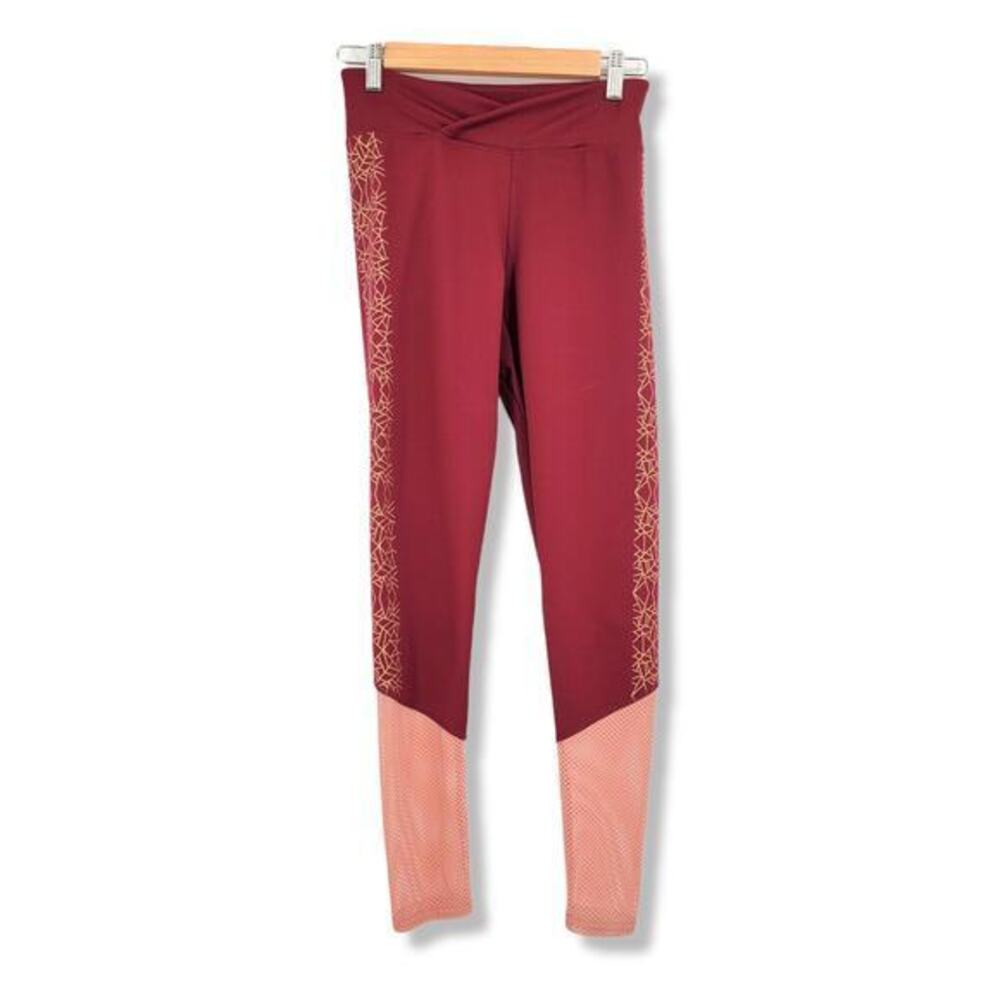BSP Red Leggings With Gold Accents And‎ Mesh Bottoms Size Small
